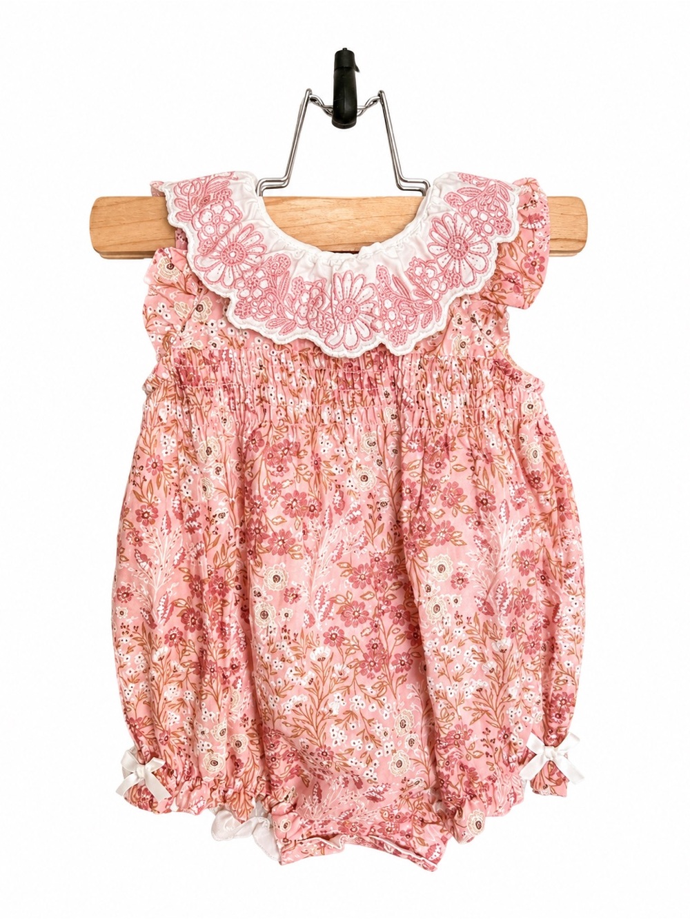 Cupcakes & Cashmere Baby Girl Floral Romper Lace Collar 6-9M